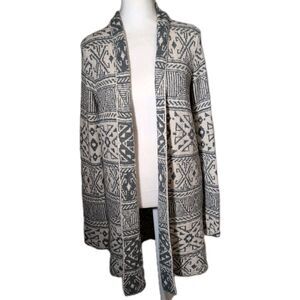 William Rast Open Cardigan Sweater Women's Size Medium Knit Aztec Pattern Gray